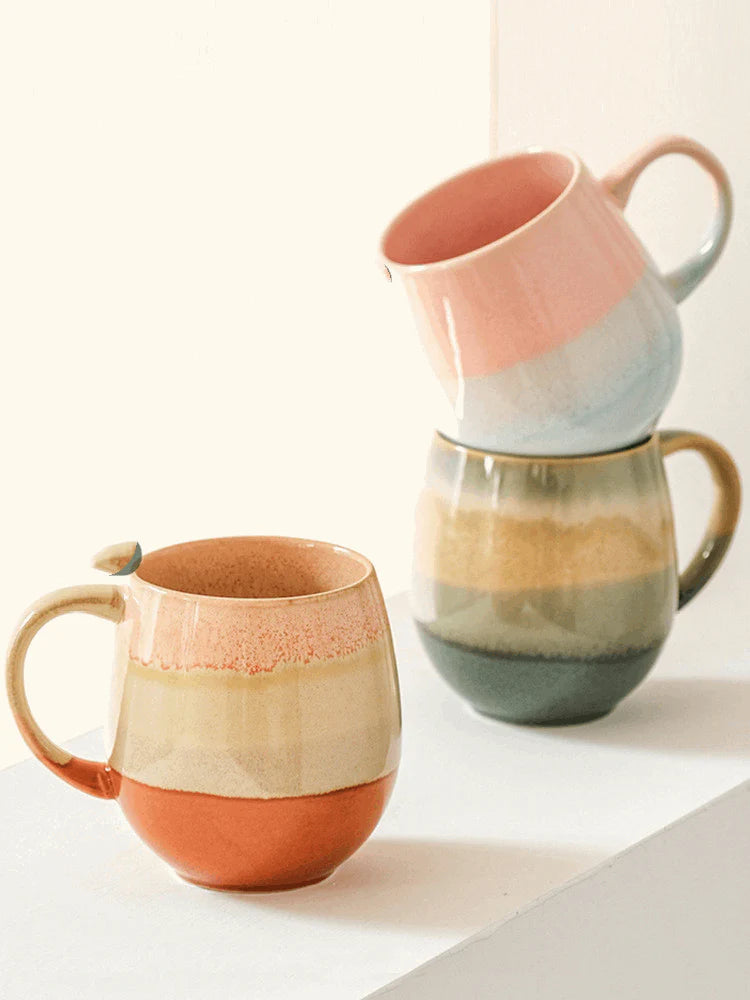 3 tasses marbrées colorées en céramique