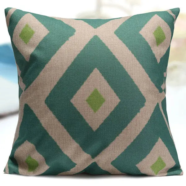 Housse de coussin motifs losanges vert et beige