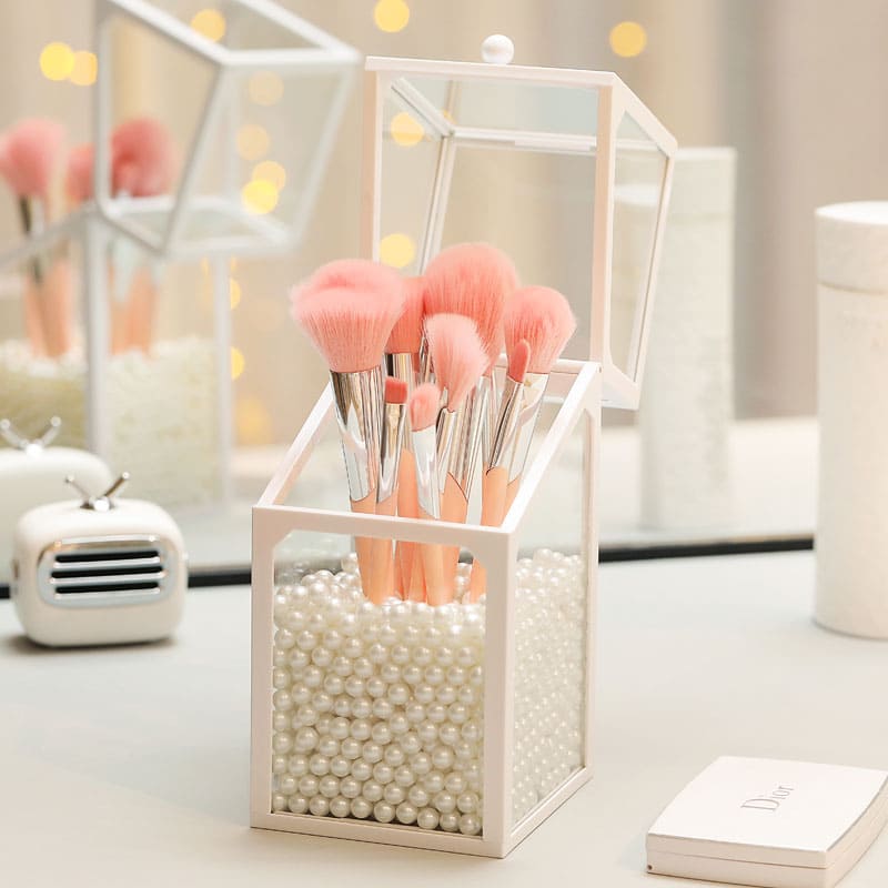 Boite de rangement blanche avec perles pour pinceaux de maquillage Vase 