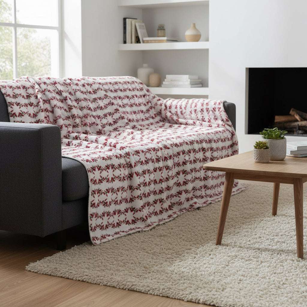 Couverture blanche motifs étoiles rouge