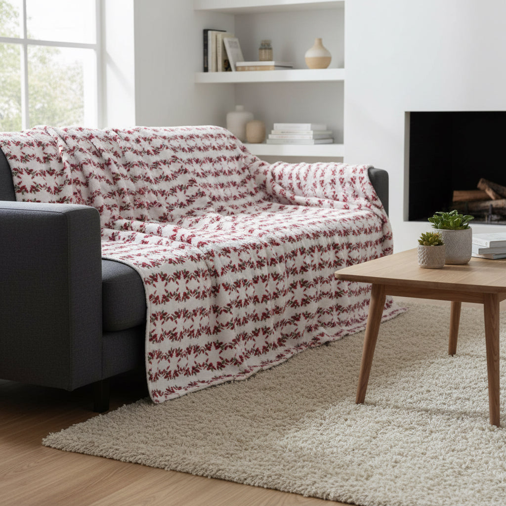 Couverture blanche motifs étoiles rouge