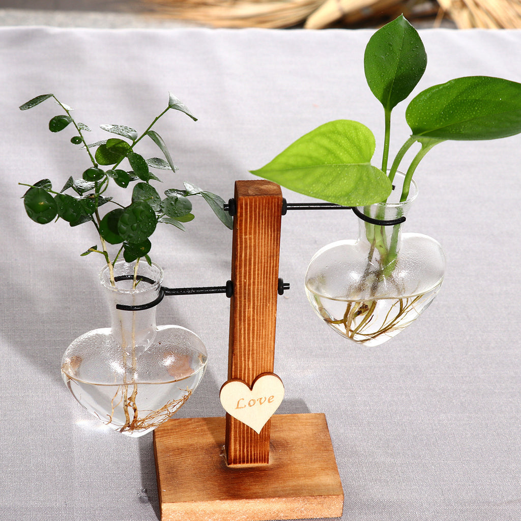 Duo vase coeur verre bois