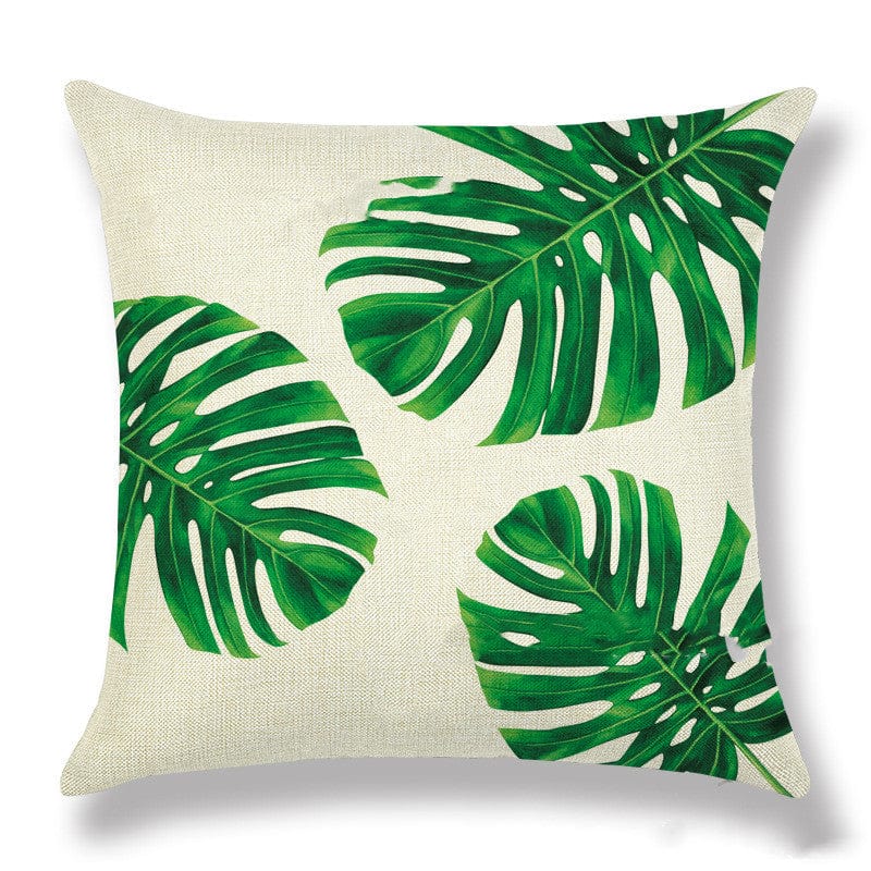 Tropical Plant Green Leaves Linen Pillowcase Cotton Linen 1132style Vase