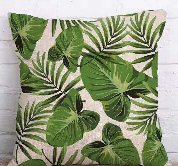 Tropical Plant Green Leaves Linen Pillowcase Cotton Linen YM01style Vase