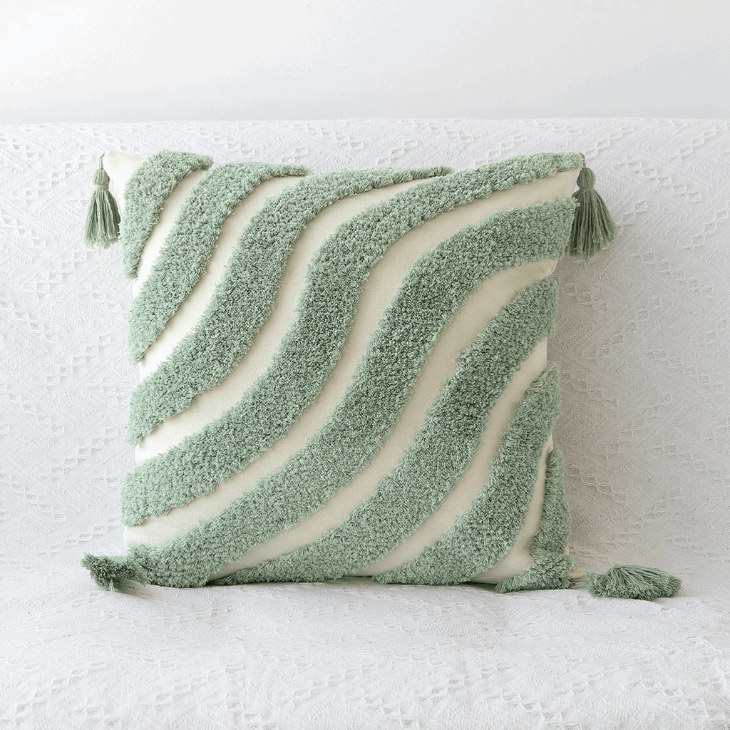 Housse de coussin vert et blanc en coton et lin tissé à la main coussin 