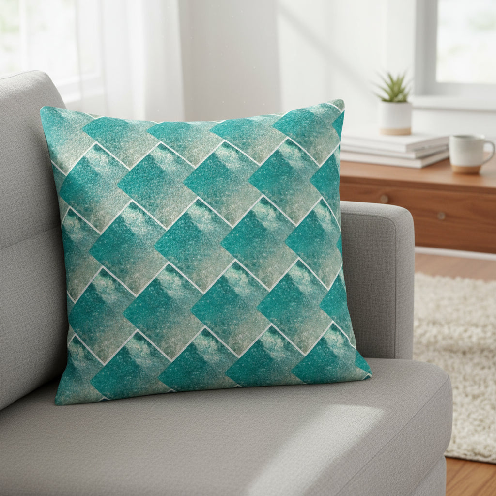 coussin graphique bleu blanc vert