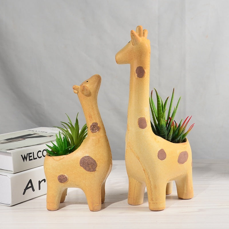 Lot de 2 pots de fleur girafe en céramique Accessoires de cuisine 