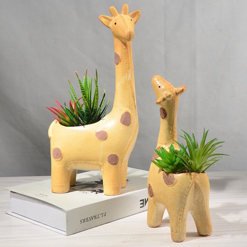 Lot de 2 pots de fleur girafe en céramique Accessoires de cuisine 