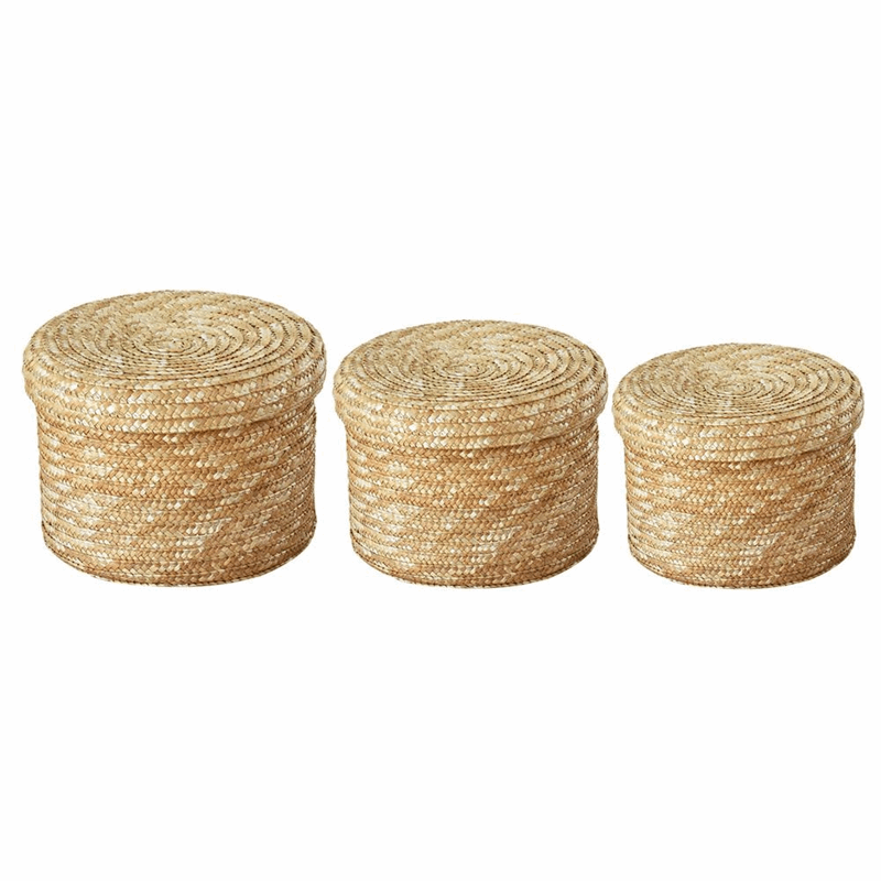 Lot de 3 paniers en paille de blé tissée Panier de rangement 