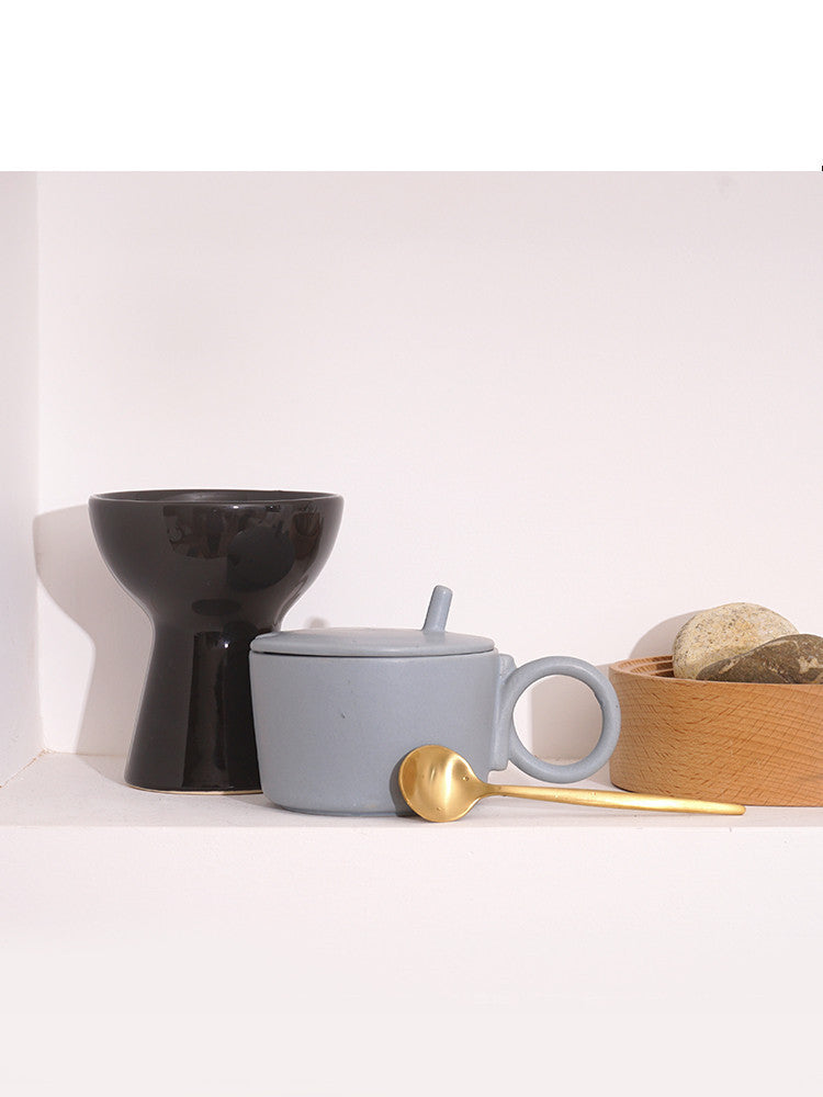 Mug + couvercle céramique style Morandi Accessoires de cuisine 