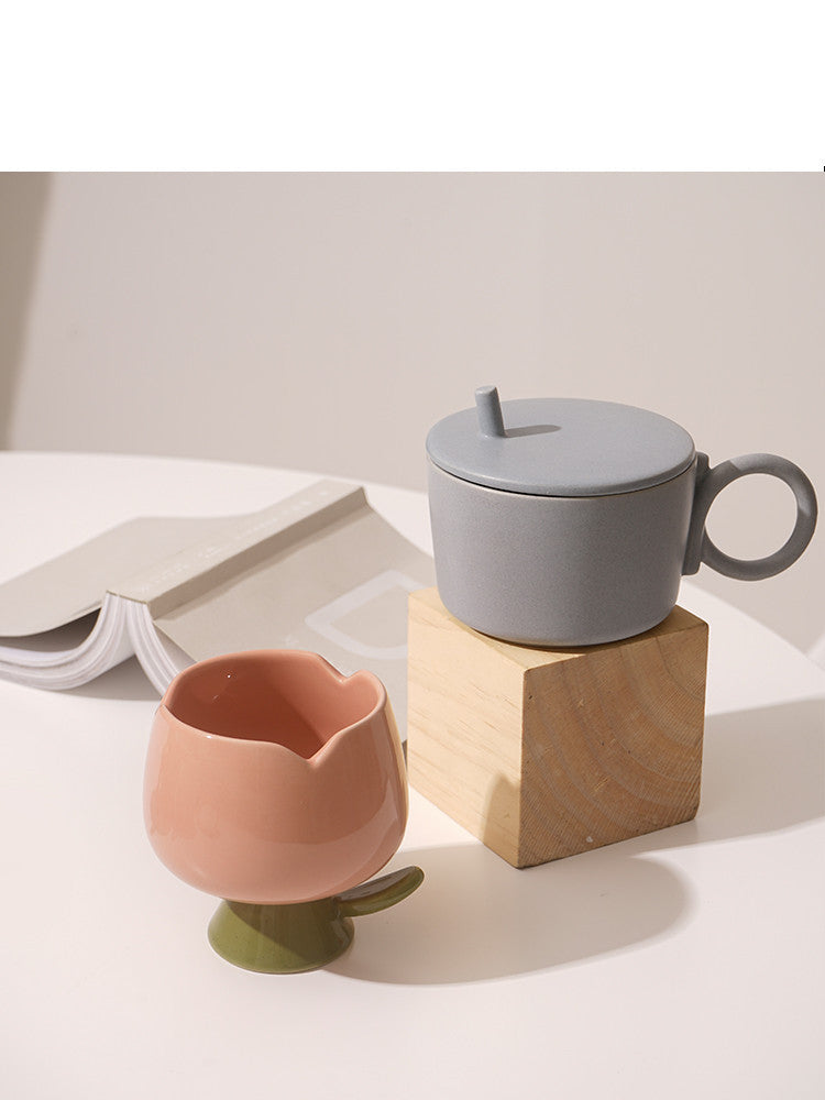 Mug + couvercle céramique style Morandi Accessoires de cuisine 