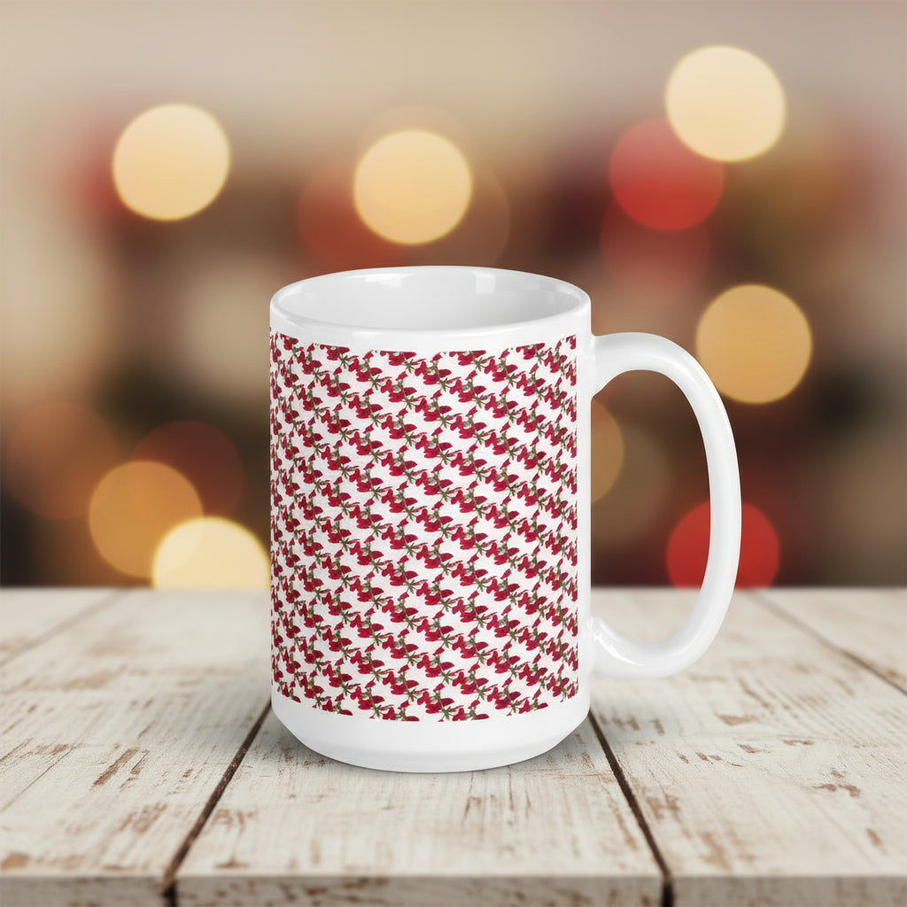 Mug blanc motifs graphiques rouge flamboyant