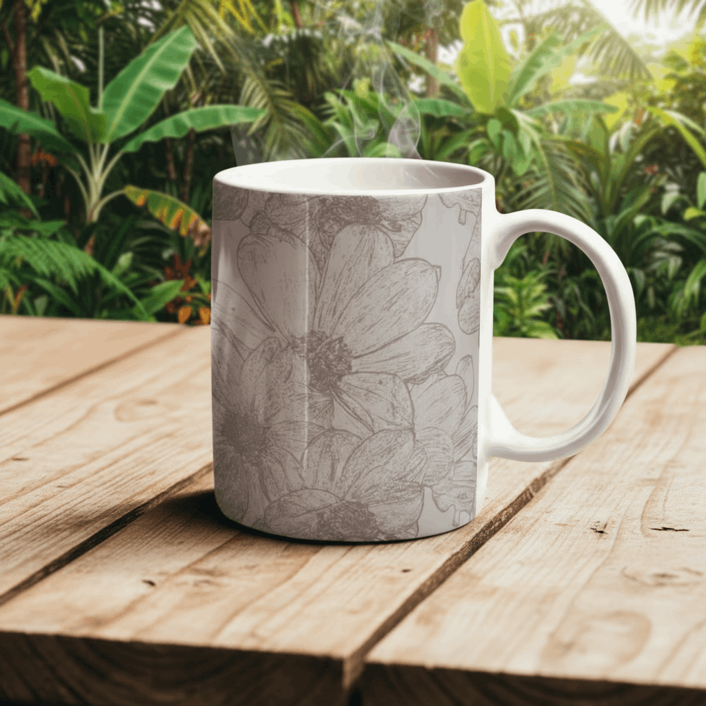 Mug Dahlia sur table bois Réunion