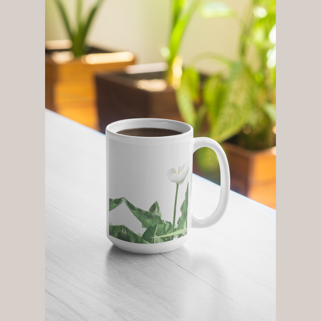 Mug blanc imprimé arum blanche