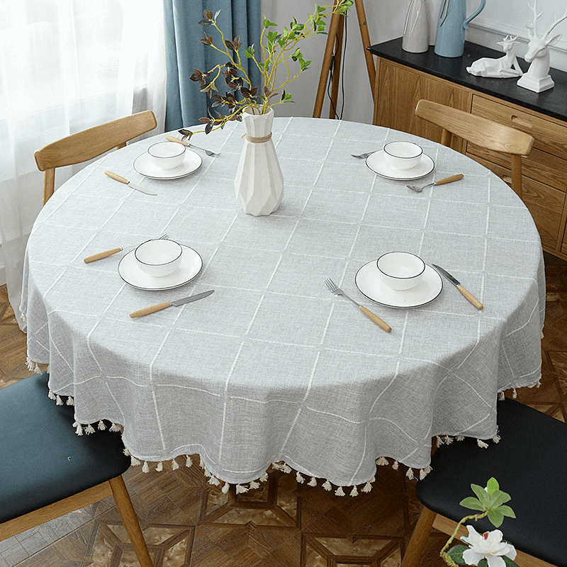 Nappe ronde bohème en coton et lin gris nappes 