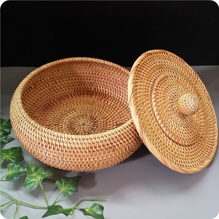 Panier de rangement + couvercle en rotin Accessoires de cuisine 