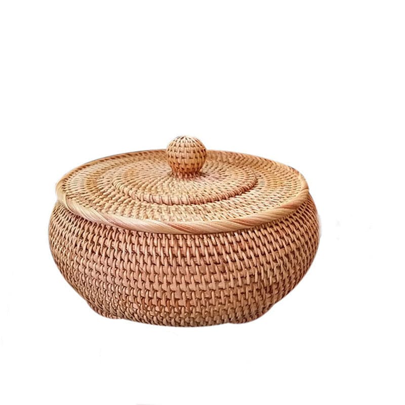 Panier de rangement + couvercle en rotin Accessoires de cuisine 