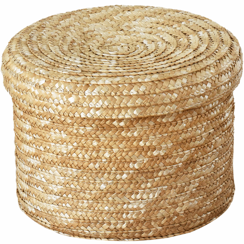 Panier de rangement en paille de blé avec couvercle Panier en paille de blé 