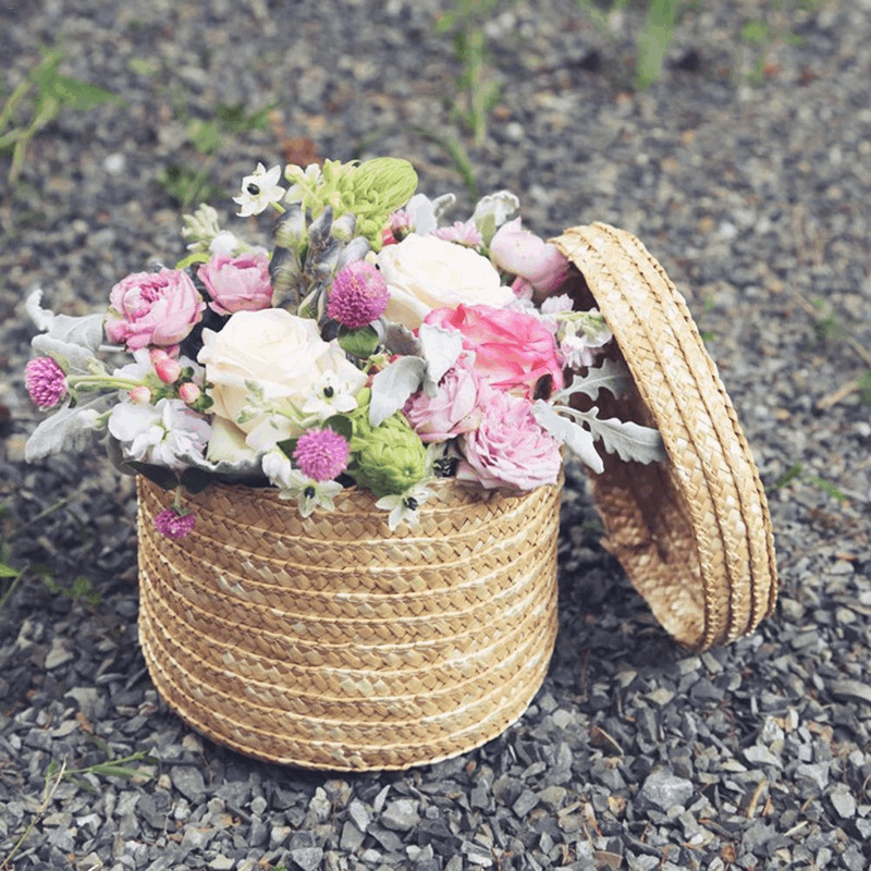 Panier de rangement en paille de blé avec couvercle Panier en paille de blé 