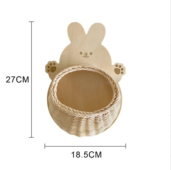 Panier de rangement lapin en rotin et bois Accessoires de cuisine 