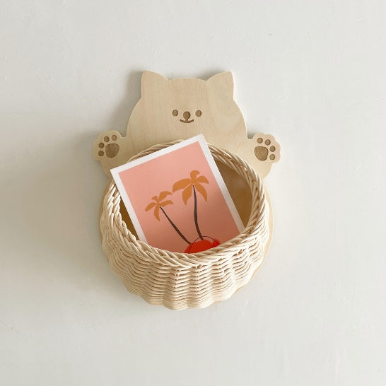 Panier de rangement lapin en rotin et bois Accessoires de cuisine 