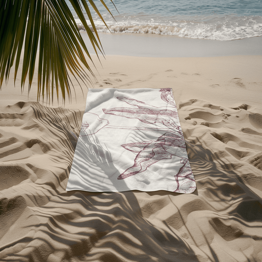 Serviette de bain dessin bordeaux arum