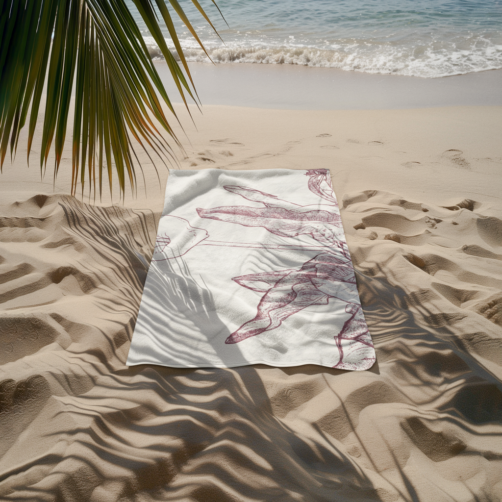 Serviette de bain dessin bordeaux arum