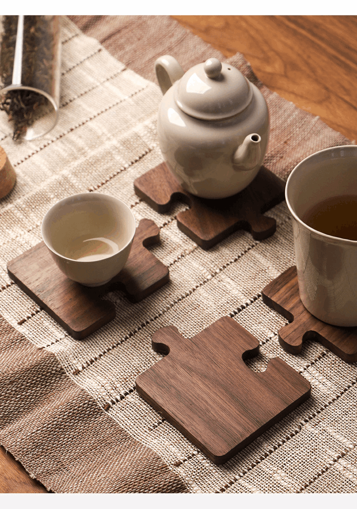 Set de sous-verre puzzle en bois à emboiter