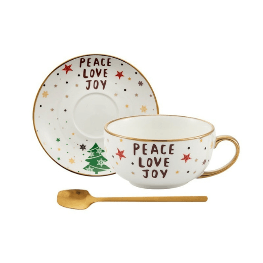 Tasse de Noël + soucoupe + cuillère en céramique Accessoires de cuisine 